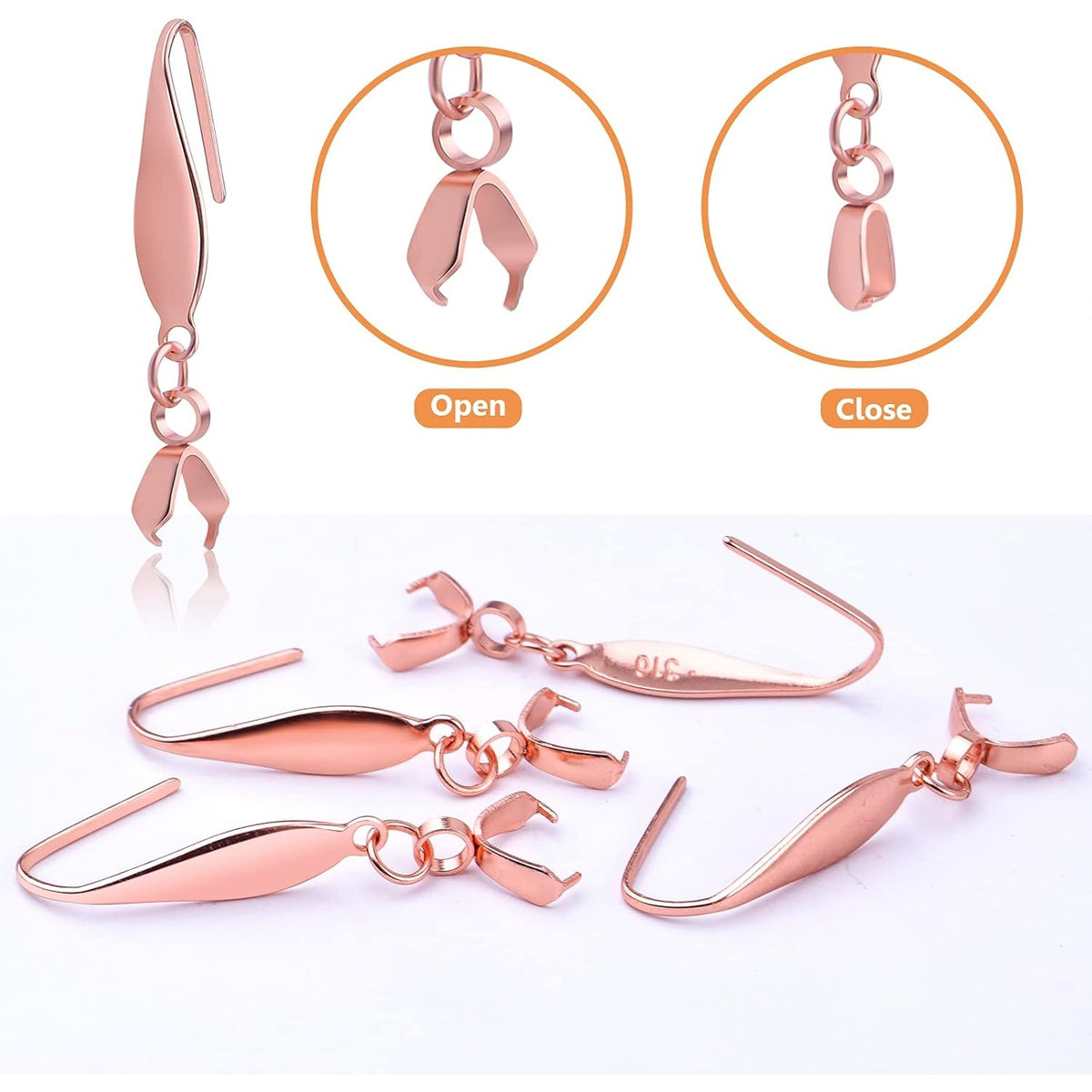 Stainless Steel Earring Hooks, 30pcs Pendant Clasp Earring Hooks Ear Wire Buckle Fish Hooks Dangle Earrings Connectors for Women Girls DIY Jewelry Making Supplies, Rose Gold