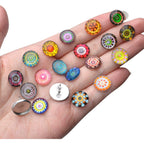 Printed Glass Cabochons, 50pcs 18 Styles Kaleidoscope Pattern Flatback Glass Dome Cabochons Gems (12mm) with 10pcs Silver Stud Earring Blanks and 10pcs Clear Earring Backs for Jewelry Making
