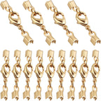 20pcs Golden Lobster Claw Clasps with Cord Ends Metal Leather Cord End Caps Fold Over Crimp End Tips Connector with a Plastic Box for DIY Necklace Bracelets Jewelry Making