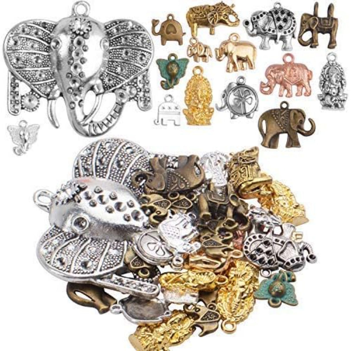 100g (About 20-40pcs) Mixed Alloy Elephant Charms Tibetan Animal Elephant Head Charms Pendants Jewelry Findings for Bracelets Necklace Crafts Making