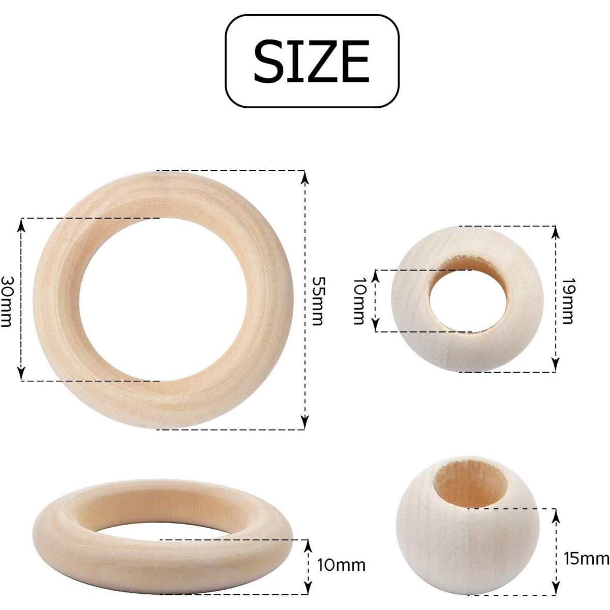 20Pcs Natural Wood Rings Wooden Hoop with 50Pcs Unfinished Wood Beads Wooden Loose Beads for DIY Pendant Connectors Jewelry Making Macrame Wall Hanging Craft