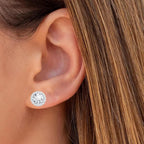 3 Pairs CZ Halo Stud Earrings Sterling Silver Plated Round Square Teardrop Cubic Zirconia Diamond Earring Posts for Women Men Sensitive Ears Anniversary Wedding Party Gift