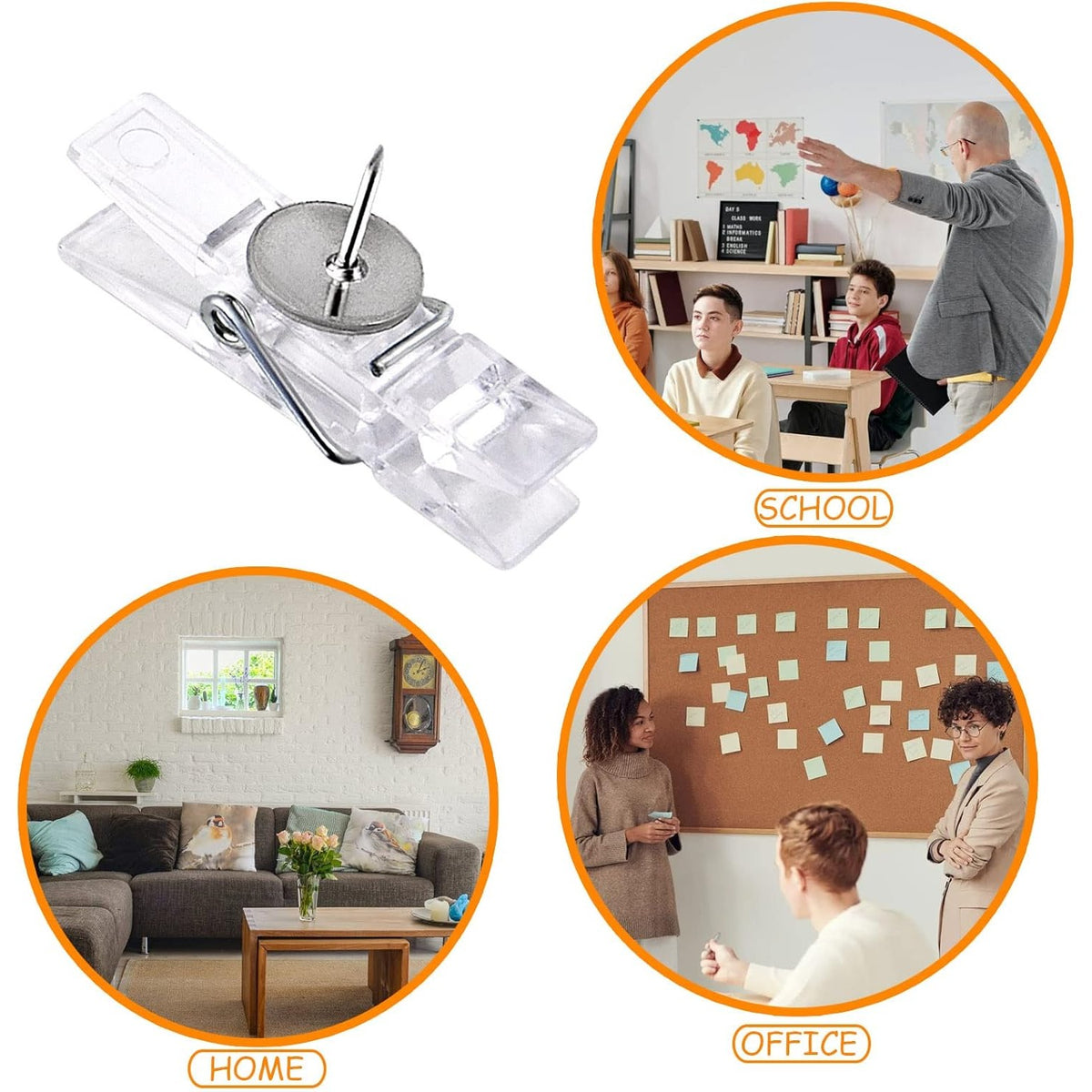 50 Pieces Push Pin Clips Plastic Push Pins Photo Clips Decorative Pins Thumbtack Paper Clips Pushpins for Cork Board Artworks Notes Craft Projects(Clear Color)