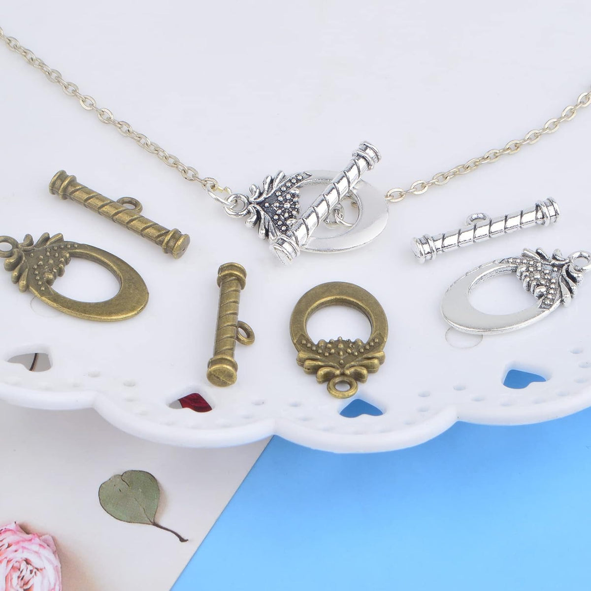 20 Sets Butterfly Bracelet Toggle Clasps T-Bar End Tibetan Closure Filled Fastener Hook Toggle Connectors for DIY Necklace Jewelry Craft Making, 2 Colors
