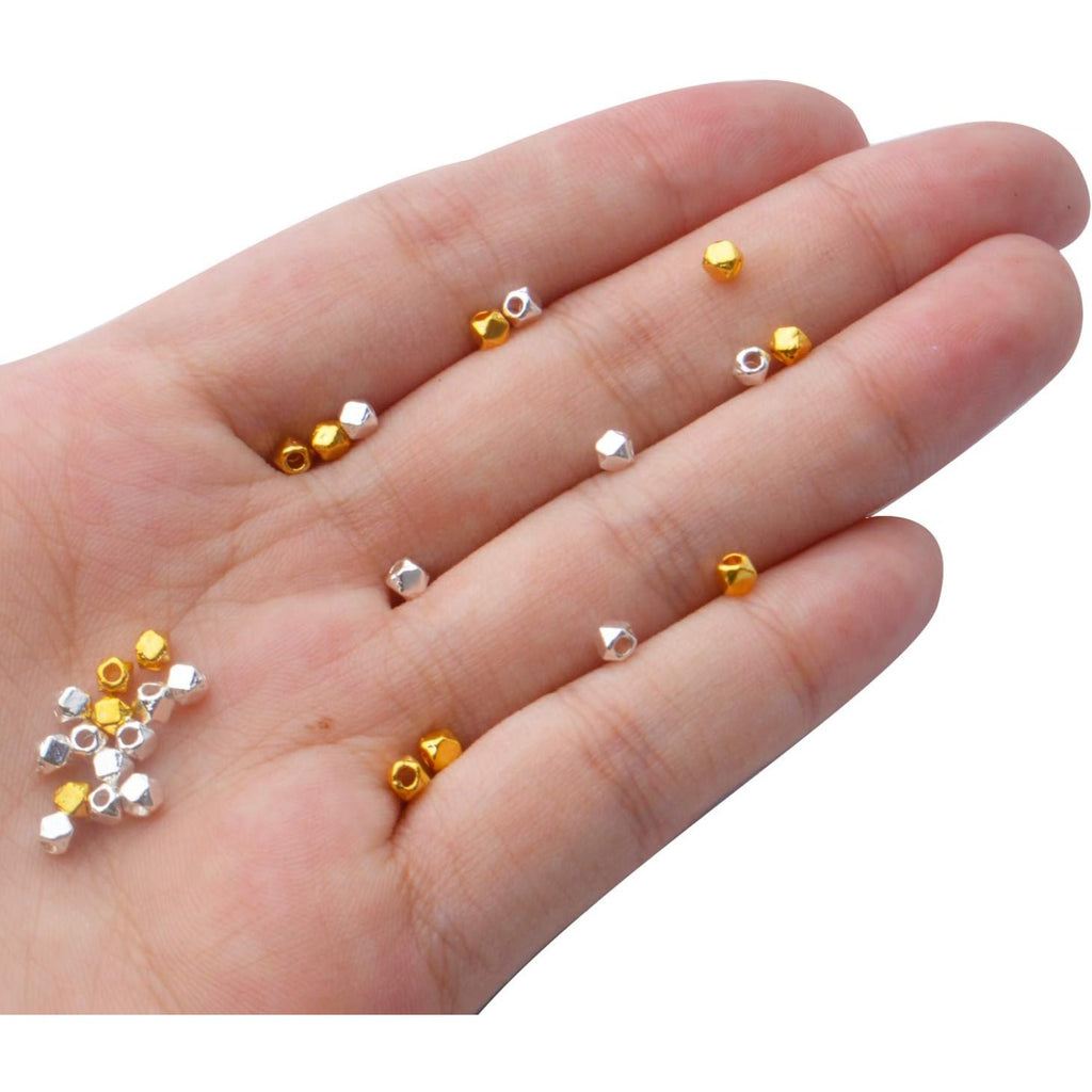 Cube Spacer Beads,100pcs Gold Silver Plated Alloy Cornerless Cube Beads Loose Beads for DIY Bracelet Necklace Jewelry Crafts Making