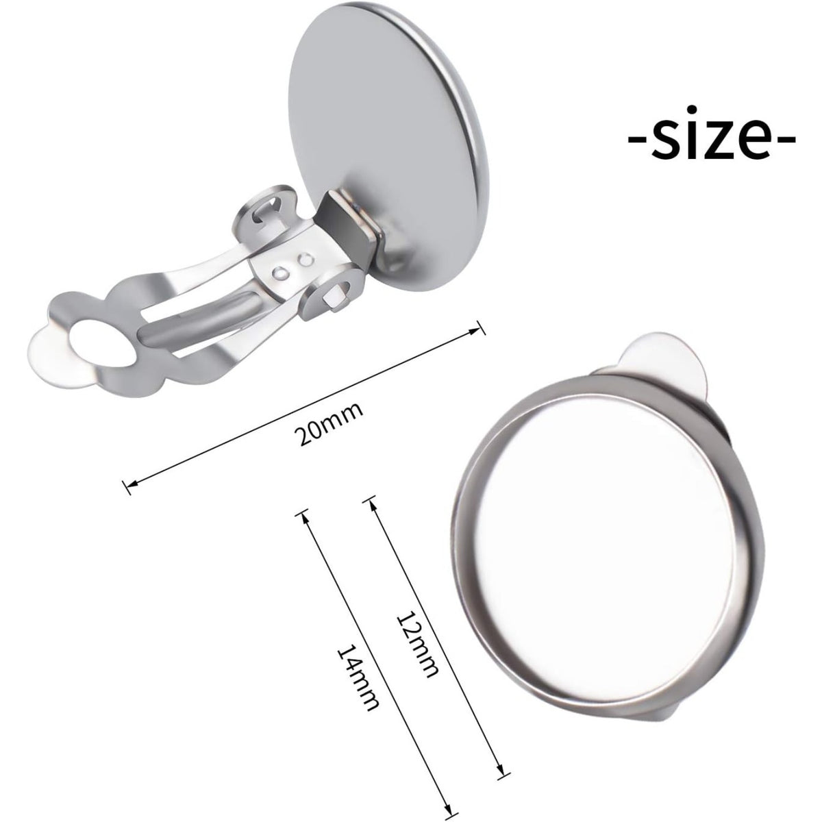Clip-on Earring Converters, 20pcs (10 Pair) Flat Round Earring Trays 12mm Earring Cabochon Setting Converter for Non Pierced Ears Earring Making - Silver