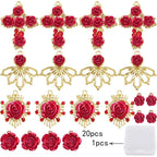 20pcs KC Golden Plated Alloy Lovely Roseflower Charms Resin Red Rose Flower Dangle Pendants with a Box for DIY Necklace Earrings Jewelry Making Valentine's Gifts, 5 Styles