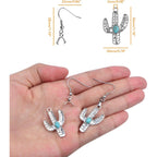 10pcs Alloy Turquoise Cactus Charms Vintage Tropical Theme Cactus Summer Desert Plant Pendants and 10pcs Silver Earring Hooks with Pendant Clasps for DIY Earrings Jewelry Making