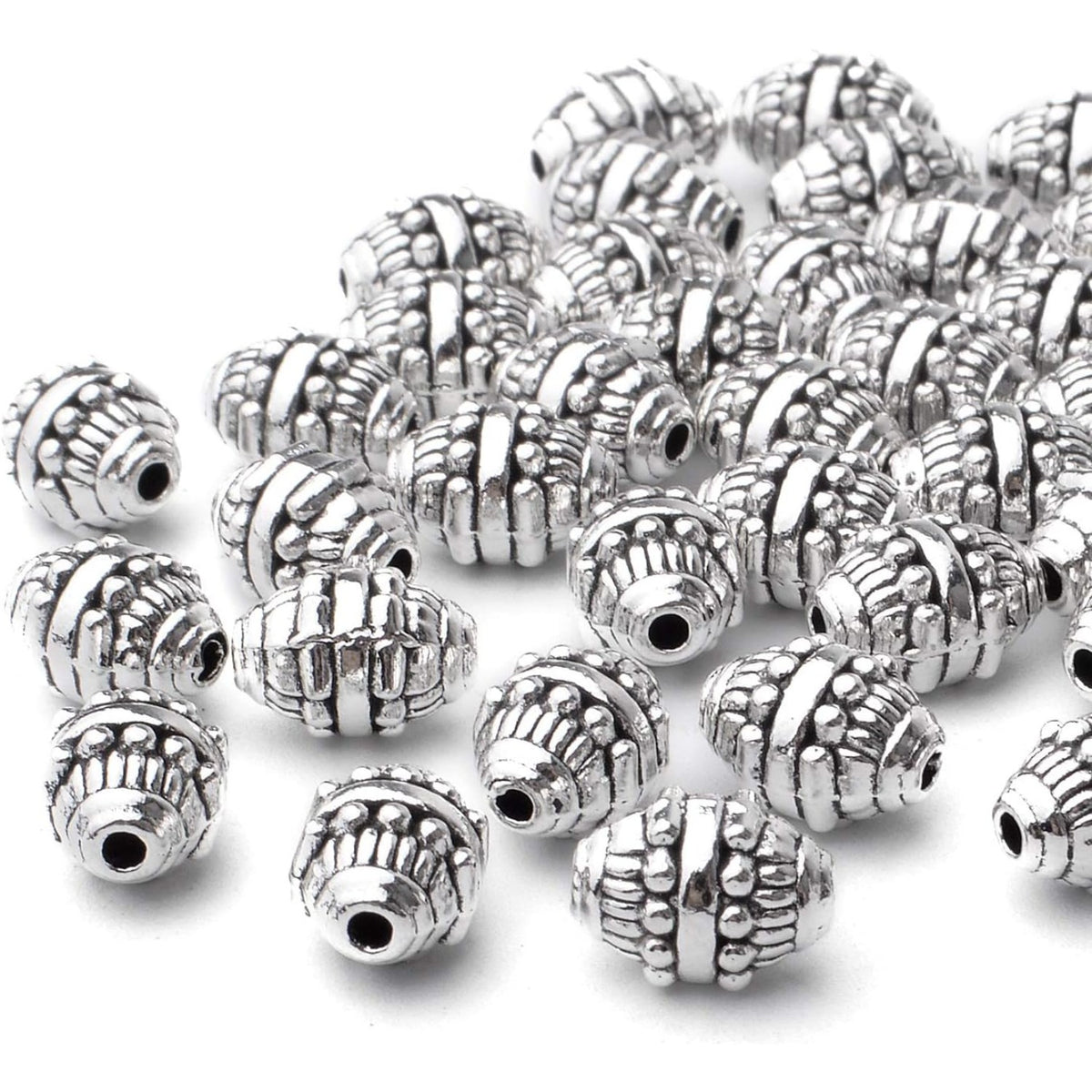 50pcs Alloy Antique Silver Bicone Spacer Beads Tibetan Beads Loose Spacer Bead Jewelry Spacer Charms with A Box for Earring Bracelet DIY Jewelry Crafts Making