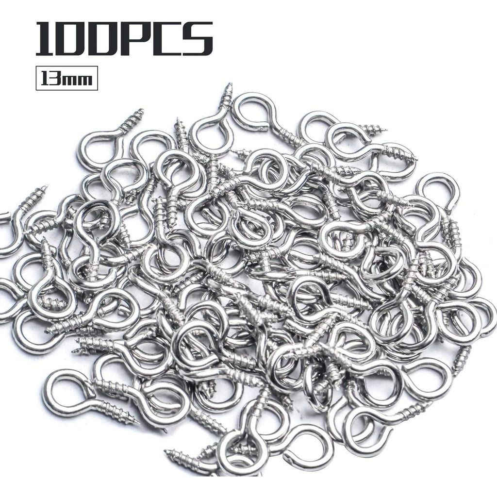 Small Eye Hooks,100pcs 13x7mm Mini Eye Pins Eye Screw Hooks Metal Eyelets Screw Eye Lags for Resin Jewelry Bead Plastic Wood