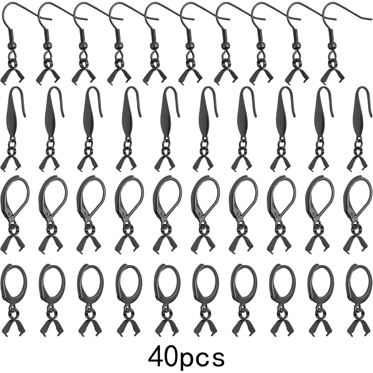 40pcs 4 Styles Stainless Steel French Earring Hooks Hypoallergenic Leverback Ear Wires Hooks with Pinch Bail Clasps Earring Findings for DIY Jewelry Making Supplies, Black
