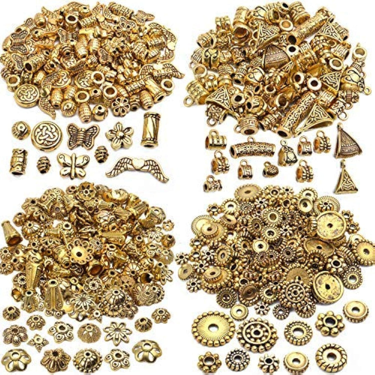 200g (About 400-500pcs) Tibetan Alloy Spacer Beads Flower Bead Caps Bail Beads Rondelle Beads for Jewelry Making DIY Bracelet Necklace Crafts