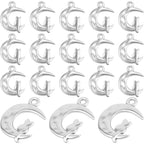 50pcs Antique Silver Crescent Moon with Cat Shape Charms Tibetan Alloy Cat On Moon Pendants Half Moon Celestial Dangle Charms for DIY Necklace Bracelet Earrings Jewelry Making