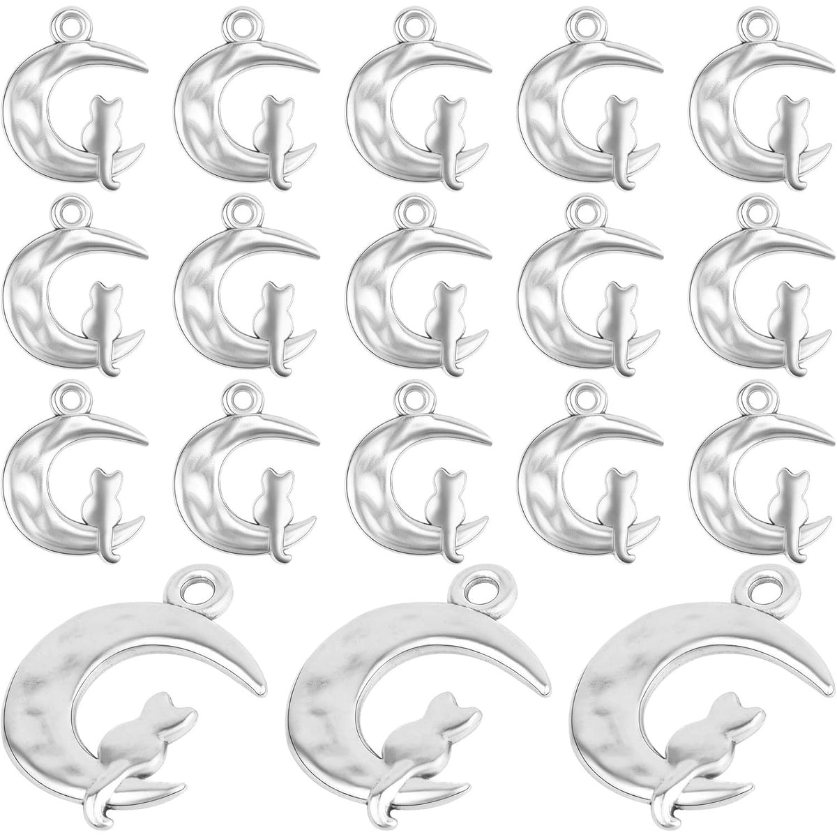 50pcs Antique Silver Crescent Moon with Cat Shape Charms Tibetan Alloy Cat On Moon Pendants Half Moon Celestial Dangle Charms for DIY Necklace Bracelet Earrings Jewelry Making
