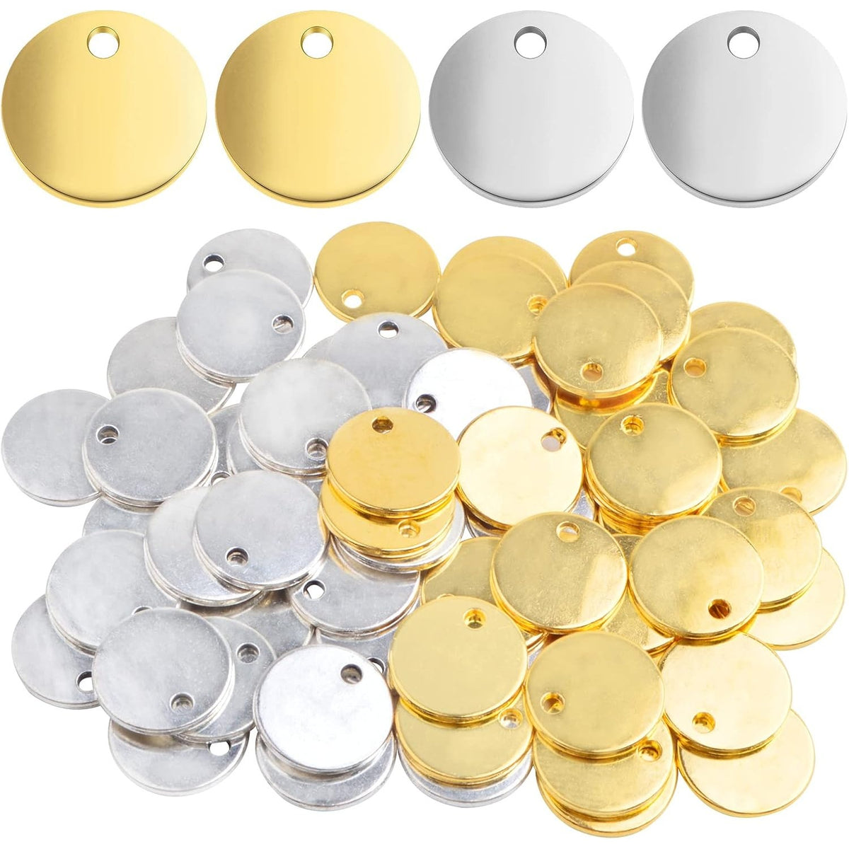 60 Pieces Small Smooth Flat Round Discs Charms Alloy Blank Stamping Tag Pendants for Bracelet Earrings Jewelry Making Photo Number Alphabet Stamping, 2 Colors