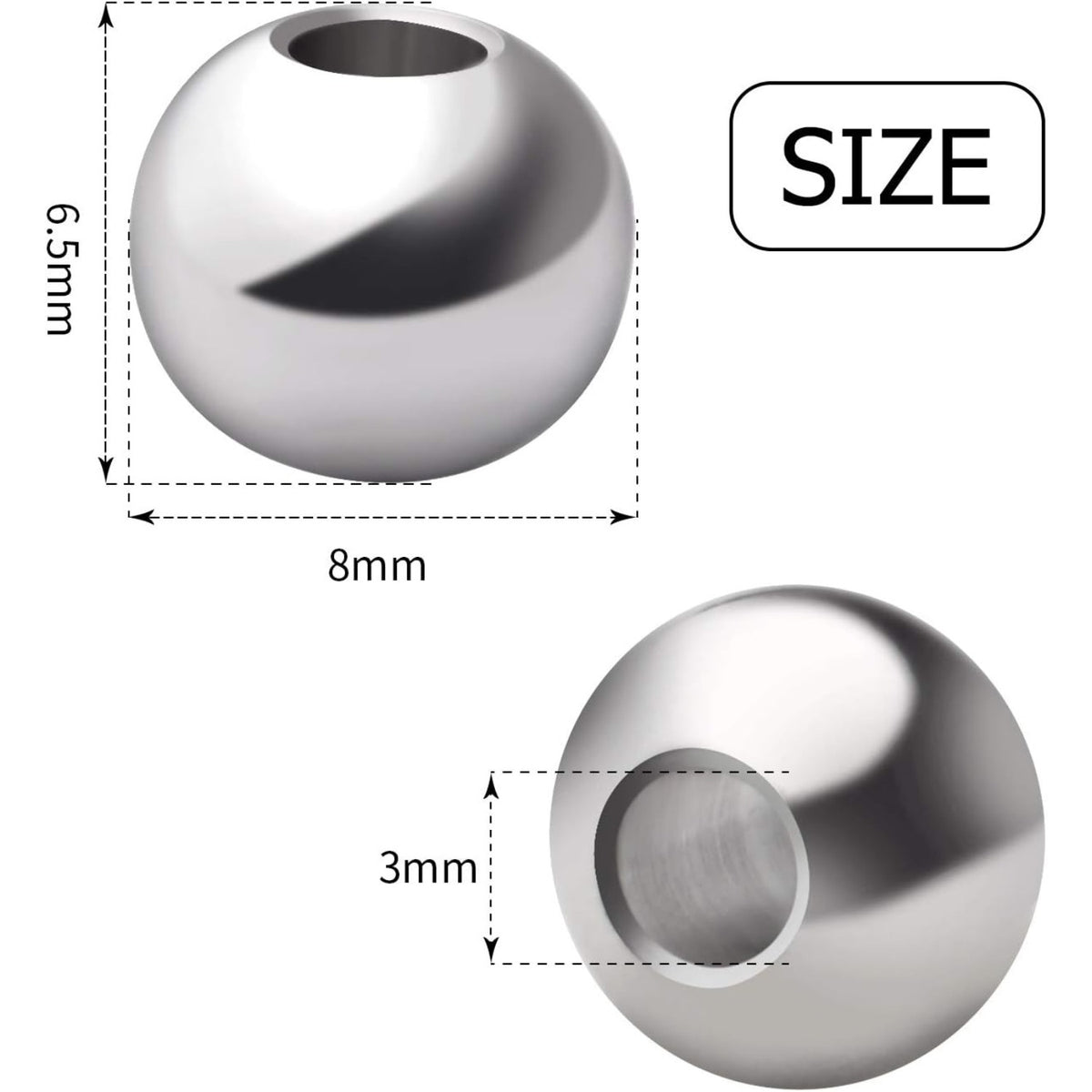 50pcs 8mm Stainless Steel Round Spacers Ball Spacer Beads Seamless Smooth Loose Beads Rondelle Beads Jewelry Spacer Charms for DIY Jewelry Making Supplies
