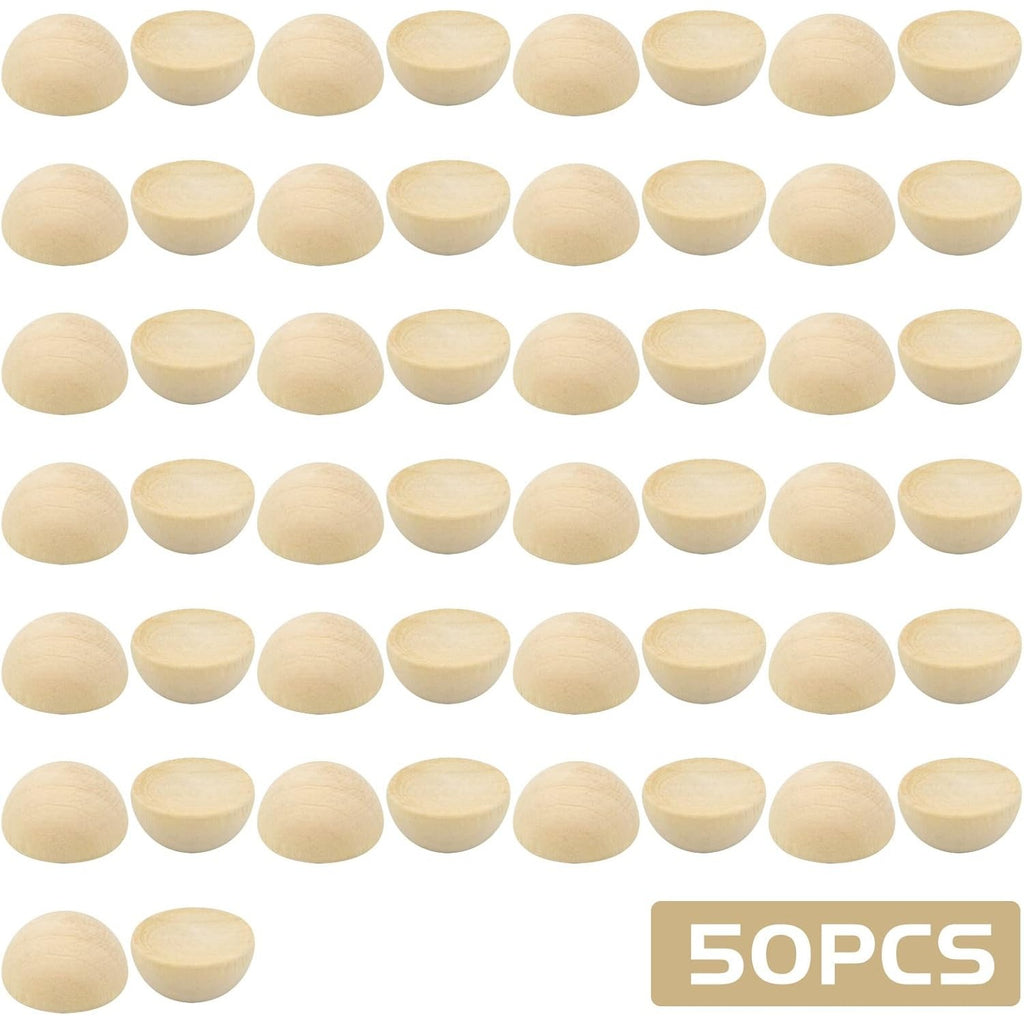 50 Pieces Half Wooden Balls Unfinished Split Wood Balls Half Round Wooden Beads Natural Mini Hemisphere for DIY Arts Craft Christmas Decoration Ornaments(20mm)