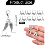 20 Sets of Angel Wing Clip on Charms with Lobster Clasp Antique Silver Double Wings Dangle Pendant Clasps Hanging Ornaments for DIY Earrings Keychains Crafts Jewelry Making