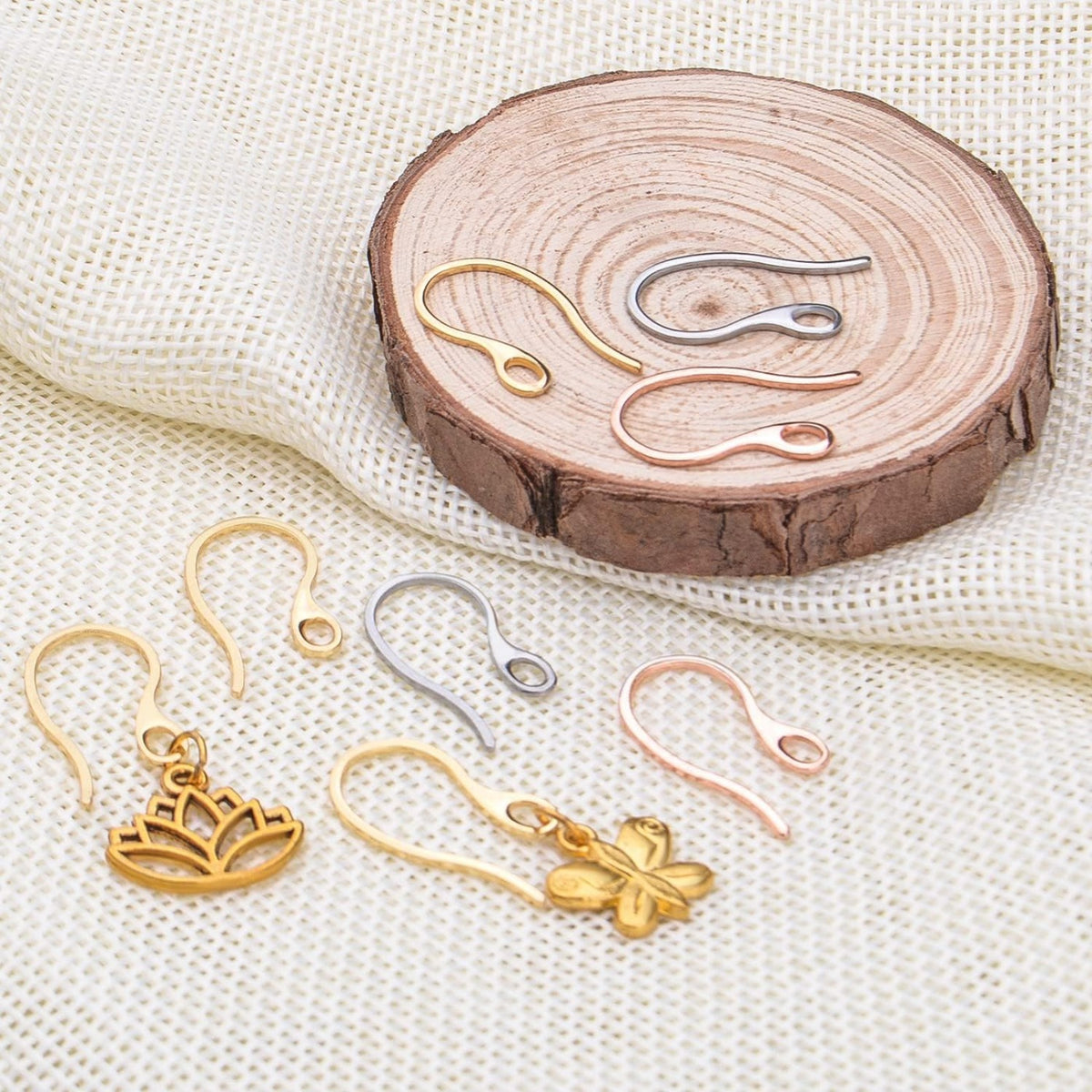 30pcs 3 Colors Stainless Steel Earring Hooks Ear Wire with Loop Hole Earring Findings for DIY Dangle Earrings Jewelry Making Art Craft Projects, 22.7 mm x 11.7 mm