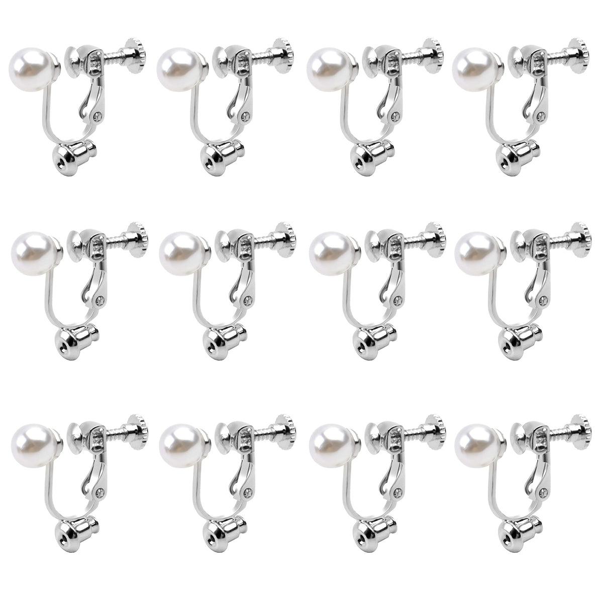 Clip-on Earring Converters, 12pcs Imitation Pearl Earring Clip Converter Screw Type Brass Earrings Findings with Loop for Non-Pierced Ears - Gold and Silver