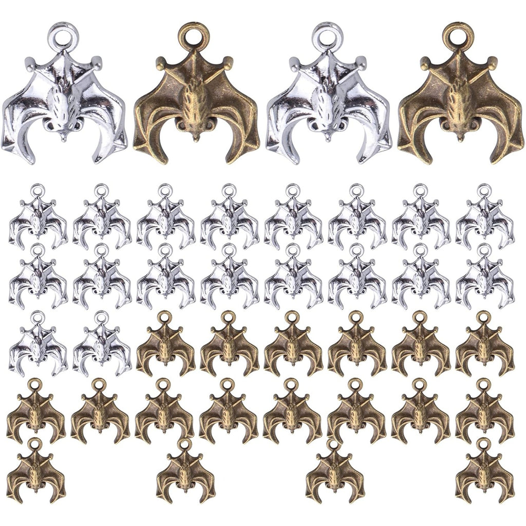 40pcs Alloy Bat Charms Halloween Spooky Flittermouse Flying Vampire Bat Pendants Charms Animal Charms Craft Supplies for Jewelry Making DIY Bracelet Necklace