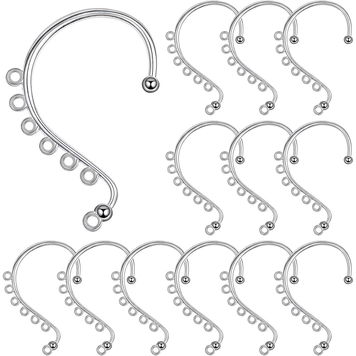 20pcs Silver Ear Cuffs Wrap 7 Holes Earring Hooks Non Pierced Around Ear Wraps Ear Cuff Tassel Drop Earrings Components for DIY Earrings Jewelry Making Decoration