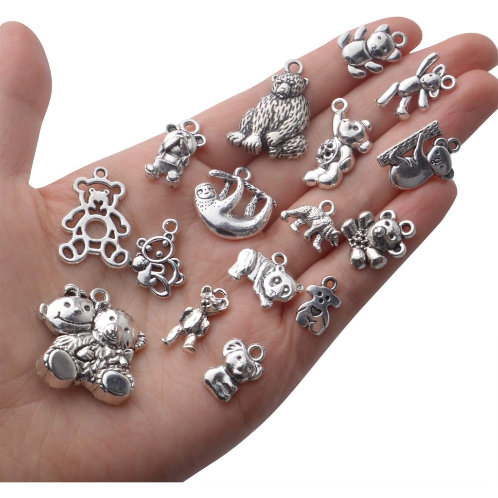 100g Antique Silver Bear Charms Alloy Animal Charms Teddy Bear Charm Pendants for DIY Bracelet Necklace Jewelry Findings Making Accessories