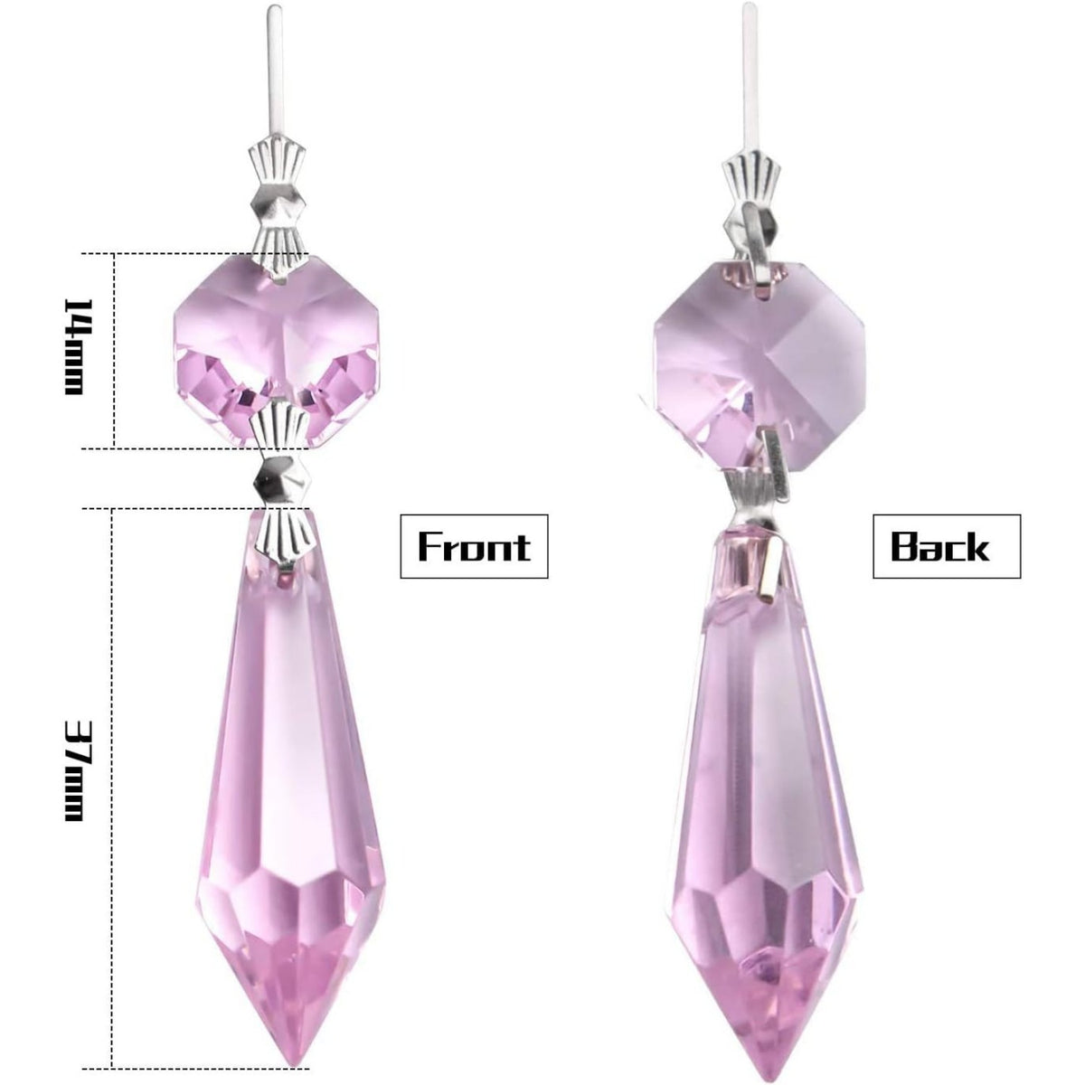 20 Pieces Chandelier Icicle Crystal U-Drop Prisms Lamp Parts Glass Pendants Beads for Wedding, Party or Holiday Decoration, 37mm, Pink