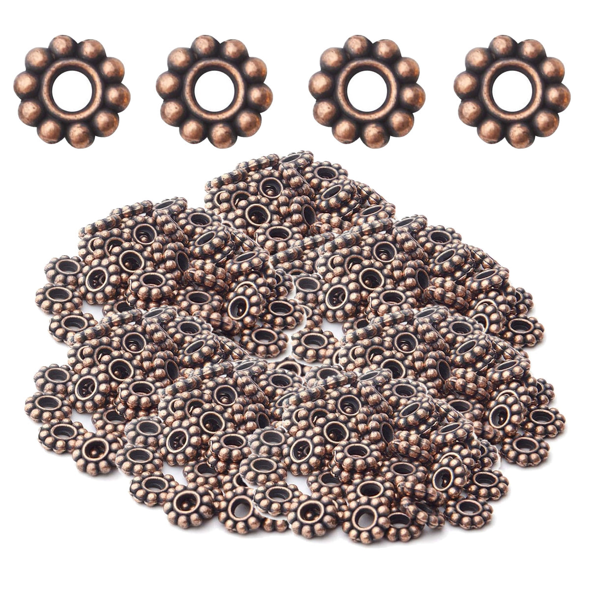 200pcs 4 Colors 6mm Flower Spacer Beads Tibetan Alloy Daisy Spacers Snowflake Loose Beads Jewelry Spacer Charms for DIY Bracelet Jewelry Crafts Making