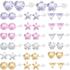20 Pairs 6 mm Colorful Cubic Zirconia Earring Studs Hypoallergenic Plastic Resin Round Triangle Heart Flower Star Earrings with Earring Backs for Sensitive Ears Women Mom Gifts