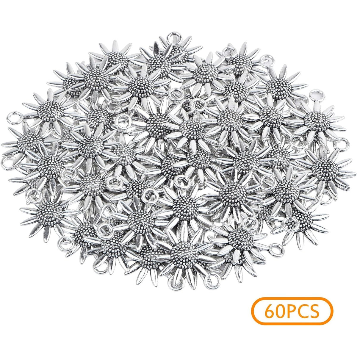 60 Pieces Antique Silver Lovely Sunflower Shaped Charms Vintage Alloy Daisy Flower Dangle Pendants Findings for DIY Necklace Bracelet Earrings Jewelry Making