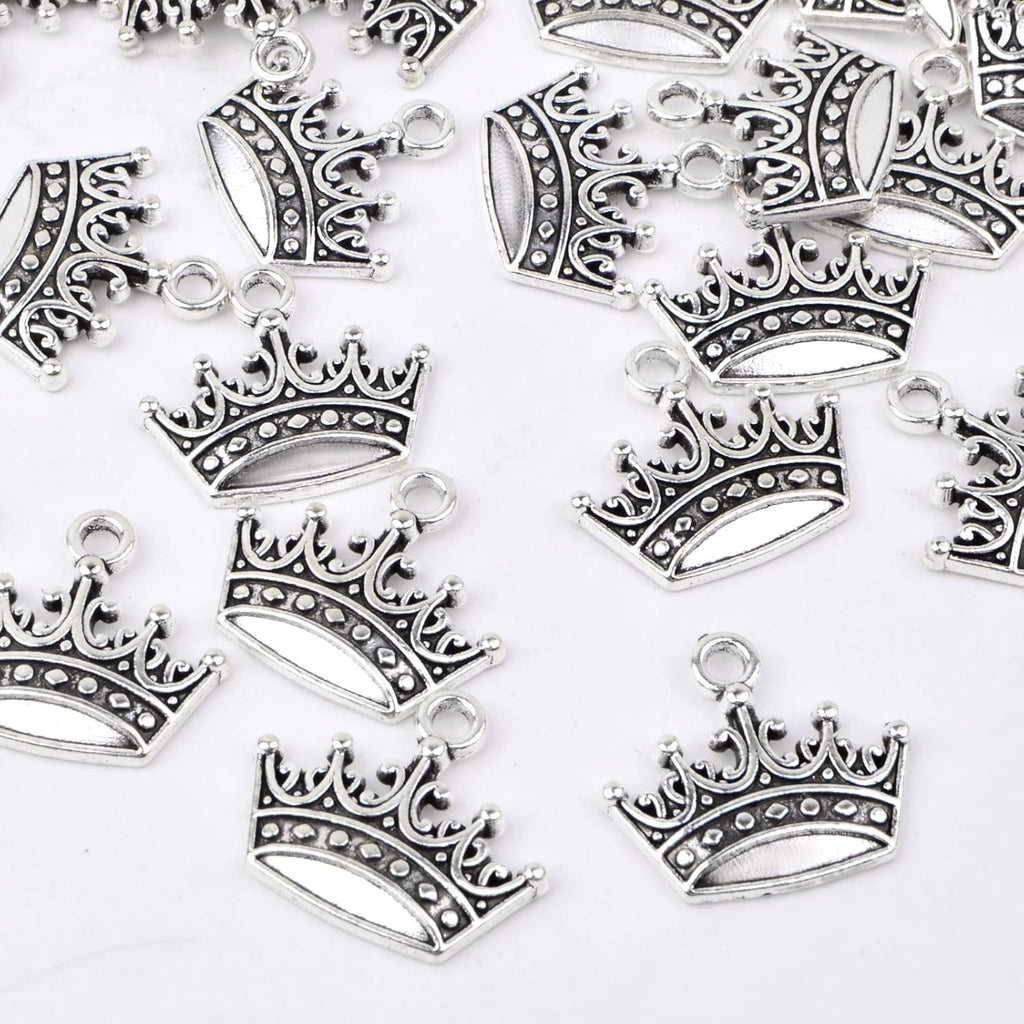 60 Pieces Antique Silver Tiara Crown Charms Vintage Alloy Mini Crown Princess Dangle Pendants Accessories for DIY Necklace Jewelry Making Brithday Party Gifts