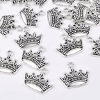 60 Pieces Antique Silver Tiara Crown Charms Vintage Alloy Mini Crown Princess Dangle Pendants Accessories for DIY Necklace Jewelry Making Brithday Party Gifts