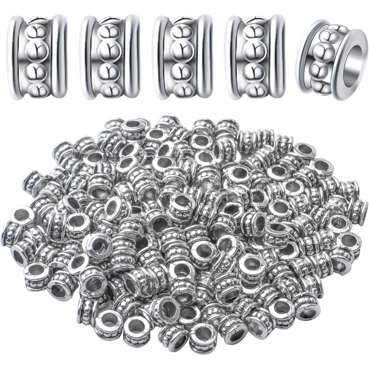 200pcs Silver Spacer Beads European Alloy Rondelle Spacers Tube Beads Jewelry Spacer Charms for DIY Bracelet Jewelry Crafts Making