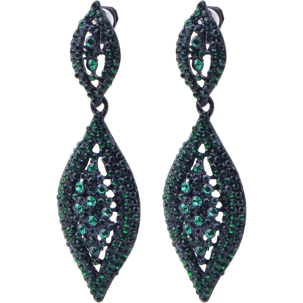 1 Pair Dark Green Clip on Earrings Rhinestone Crystal Wedding Bride Earring Clips Gorgeous Leaf Drop Clip-on Dangle Earrings for Women Non Pierced Ears Earrings Decor