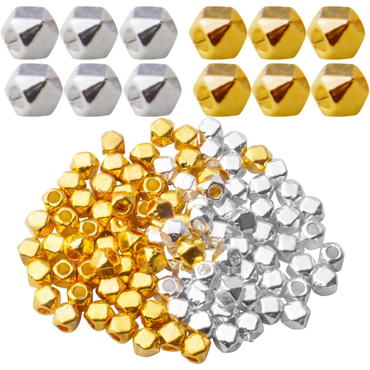 Cube Spacer Beads,100pcs Gold Silver Plated Alloy Cornerless Cube Beads Loose Beads for DIY Bracelet Necklace Jewelry Crafts Making