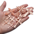 100g Craft Supplies Alloy Rose Gold Jesus Christ Cross Charms Rosary Center Charm Crosses Charms Pendants for Necklace DIY Jewelry Making, Mixed Styles