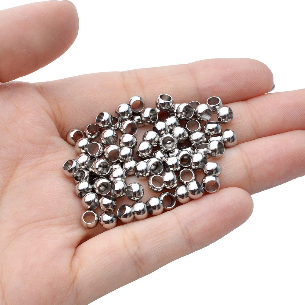 100pcs Round Spacer Beads 304 Stainless Steel Seamless Smooth Rondelle Spacers Loose Beads for DIY Bracelet Necklace Jewelry Making Crafting(5×3.3mm, Hole: 3mm)