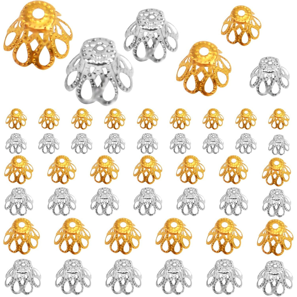 600pcs 3 Sizes Flower Bead Caps, 2 Colors, Elegant DIY Jewelry Making, Female Birthday Occasion