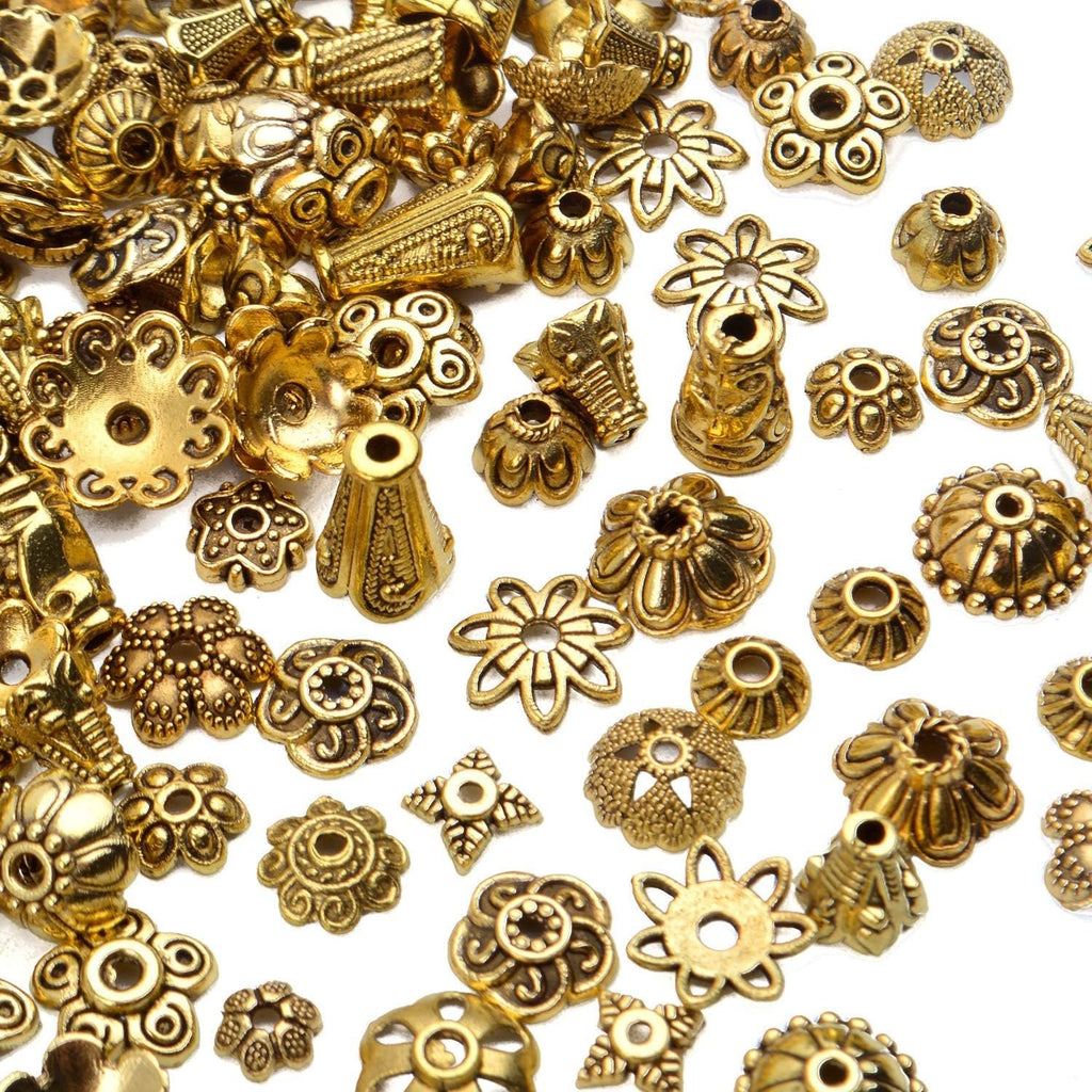 200g (About 400-500pcs) Tibetan Alloy Spacer Beads Flower Bead Caps Bail Beads Rondelle Beads for Jewelry Making DIY Bracelet Necklace Crafts