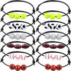 12pcs Adjustable Sport Theme Ball Charm Bracelets Soccer Basketball Baseball Volleyball Tennis Rugby Bracelet Wristbands Friendship for Teens Students Sport Team Players, 6 Styles