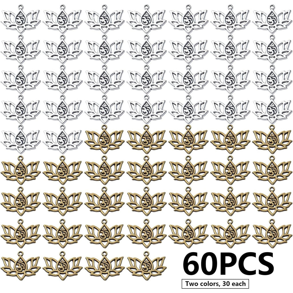 60pcs Lotus Charm Pendants Alloy Lotus Flower Beads Charms Flower Charms Crafts Supplies for DIY Necklace Earrings Jewelry Making Findings Accessory