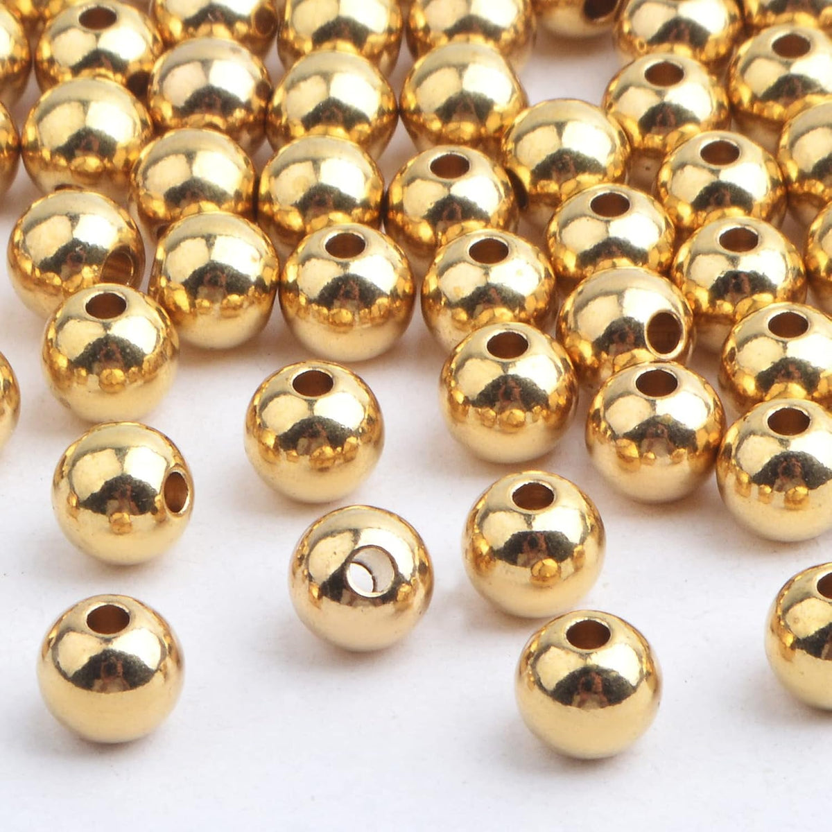 100pcs 6 mm Golden Plated Smooth Round Rondelle Spacer Beads Brass Tarnish Resistant Seamless Loose Ball Beads for DIY Bracelet Necklace Jewelry Making Supplies