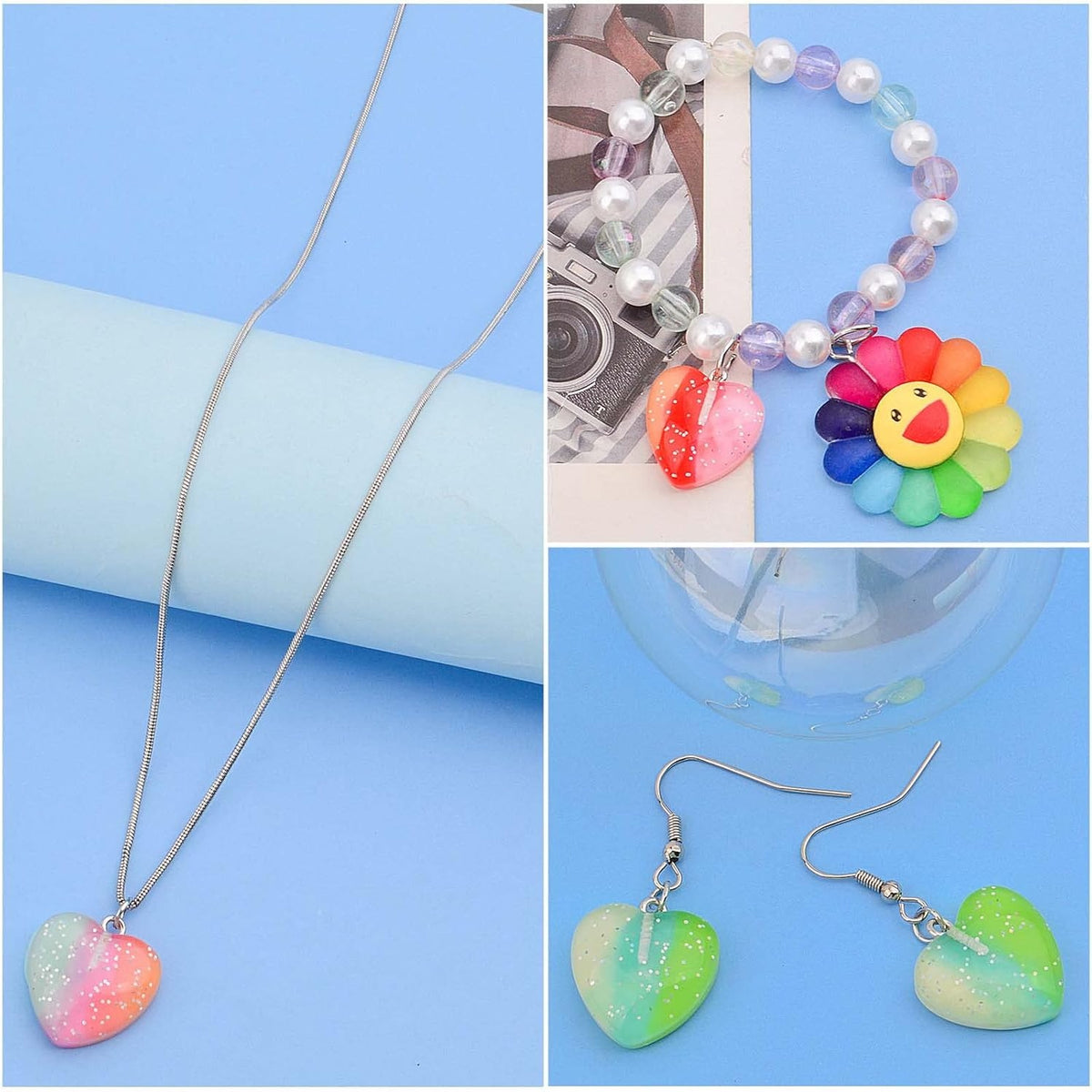 24pcs Resin Heart Shape Charms Cute Simulation Gradient Color Peach Heart Dangle Pendants for DIY Necklace Bracelet Jewelry Making Crafts Decoration, 6 Colors