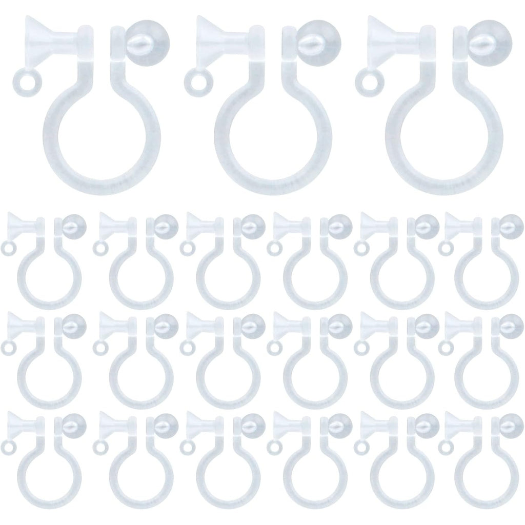 20pcs Resin Clip-on Earring Converter Component Clear Plastic Earring Clips Findings Fit 3mm Rhinestone for Non-Pierced Ears DIY Earring Making, 11x9.5mm
