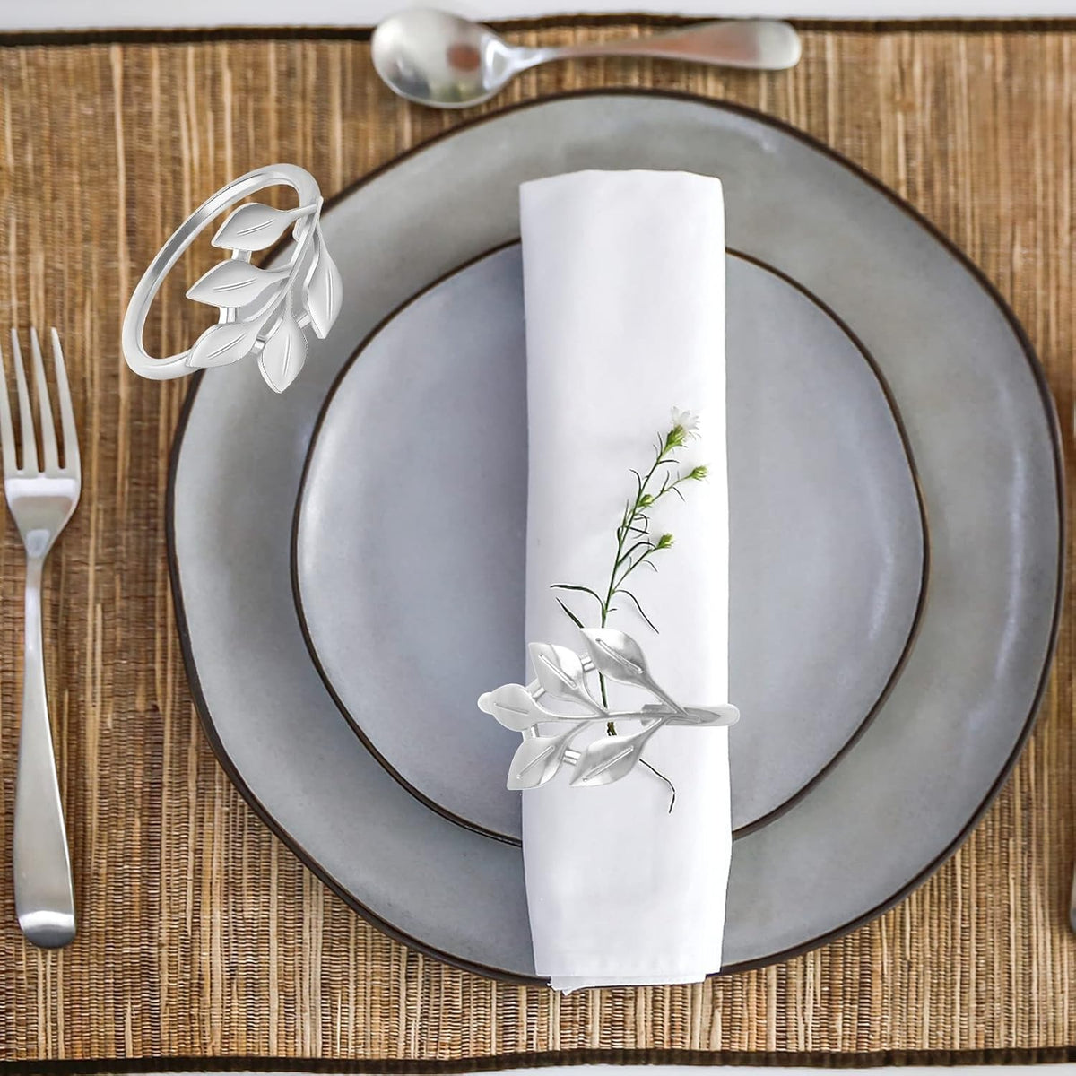 6 Pieces Leaf Napkin Rings Set Metal Napkin Holder Ring Buckles Napkin Band Adornment Dining Table Setting for Wedding Christmas Party Banquet Dinner Decor, 3 Colors