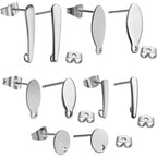 Earring Studs for Jewelry Making, 50pcs Stainless Steel Earring Studs Hypoallergenic Earring Posts DIY Flat Pad Blank Studs with Loop for Earring Making Findings