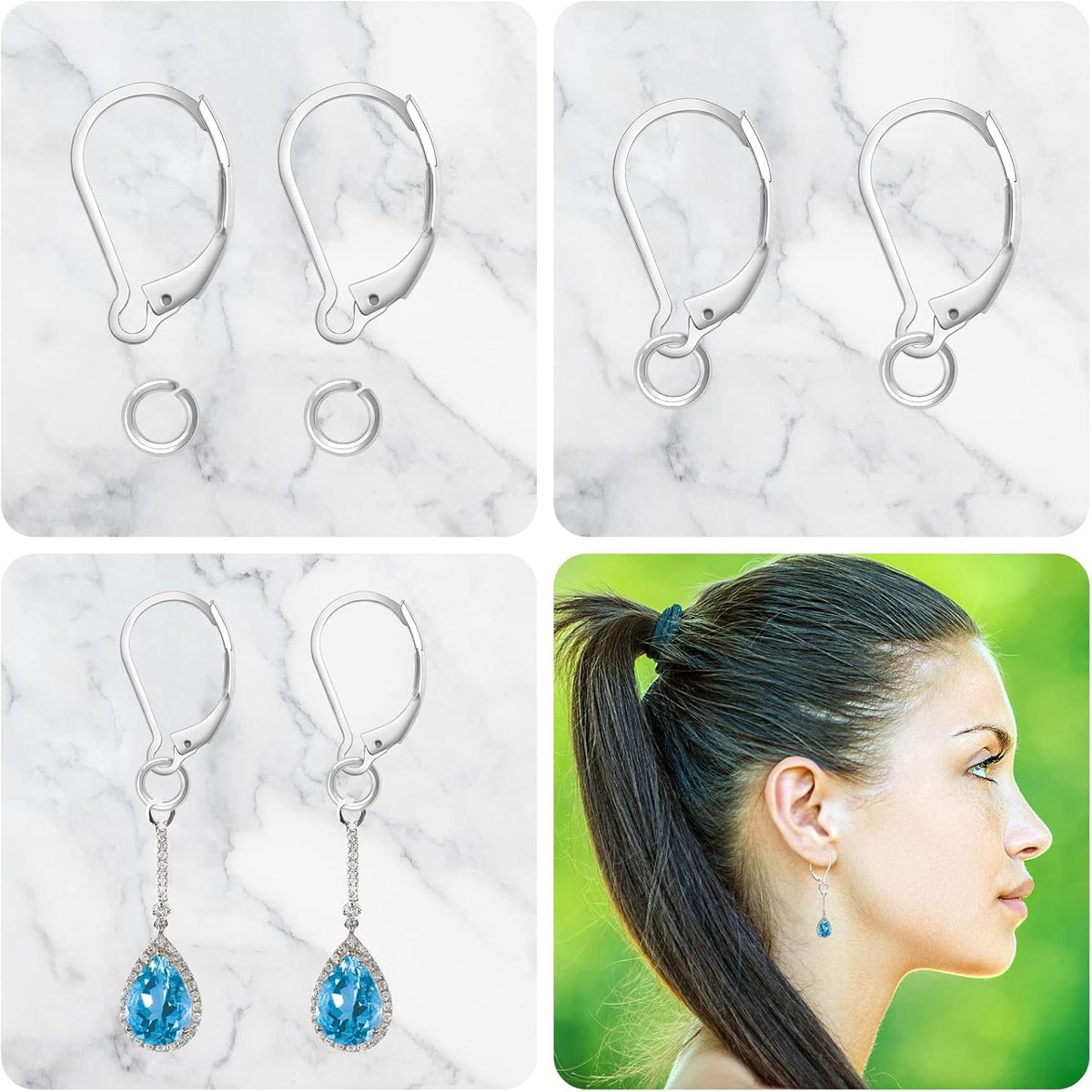 50pcs Stainless Steel Leverback Earring Hooks Hypoallergenic Lever Back French Ear Wire Dangle Hooks with 50pcs Jump Rings for DIY Earrings Jewelry Making Findings