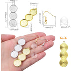 20pcs 2 Colors Blank Round 12 mm Earring Bezel Trays Bases 3-Consecutive Earring Blanks and 60pcs 12 mmGlass Cabochon Dome Tiles with 40pcs Earring Hooks for DIY Jewelry Making
