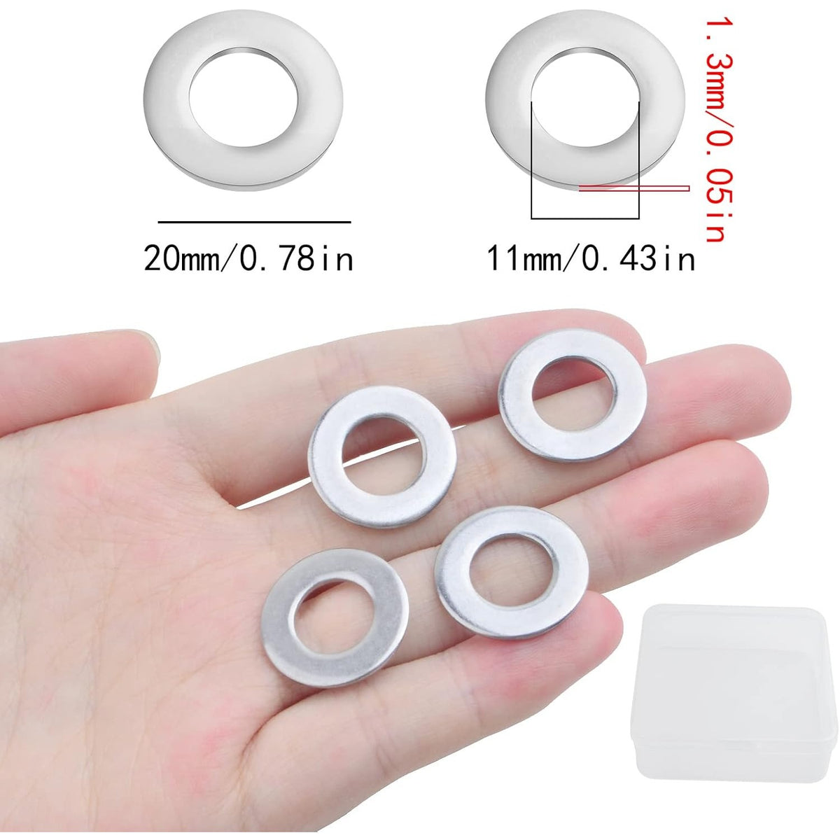 50pcs 20 mm Flat Round Spacer Beads Disc Loose Beads Zinc Nickel Ring Slider Beads Carbon Steel Spacers with a Plastic Box for DIY Bracelet Necklace Jewelry Making Supplies